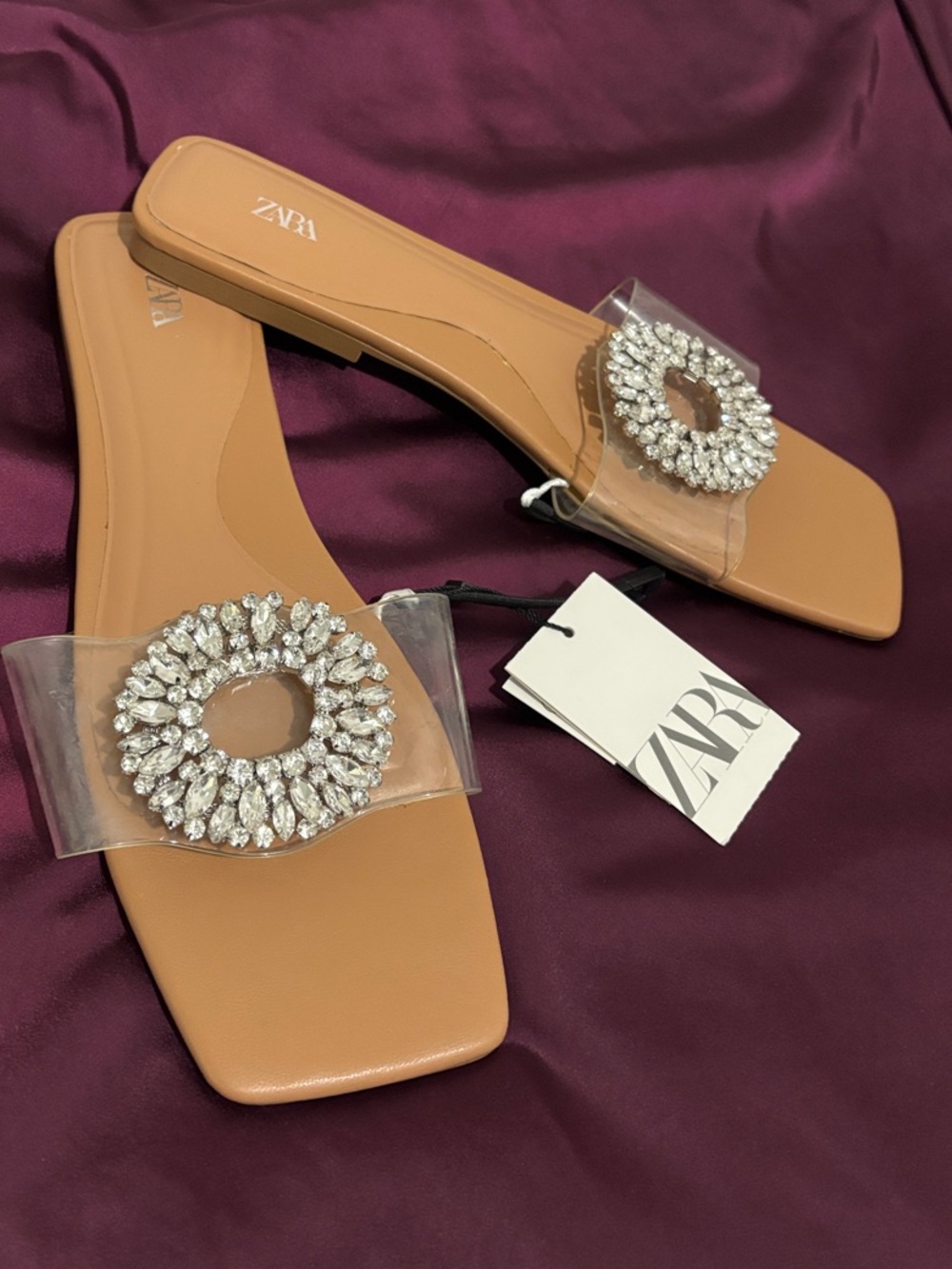 ZARA Nude Crystal-Embellished Clear Strap flats 9